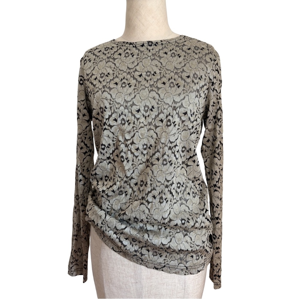 VTG 90s Y2k Anna Kriste Black Tan Lace Blouse Witchy Whimsigoth Vampy Goth Top